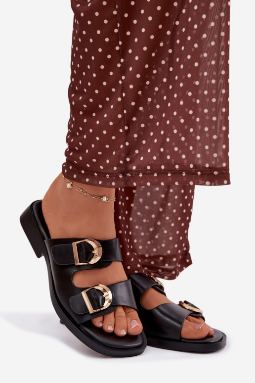 Pantoufles pour femmes Ze couleur doréemi avec bouclesmi couleur noire Danelle