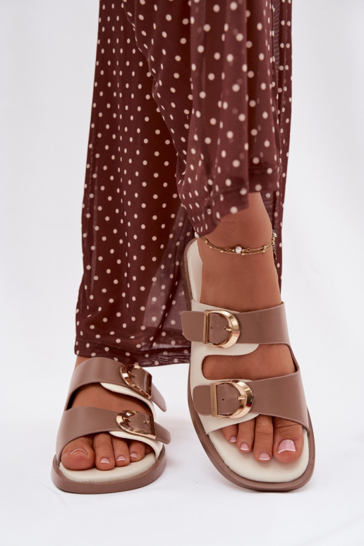 Damespantoffels Ze gouden kleurmi met gespenmi beige Danelle