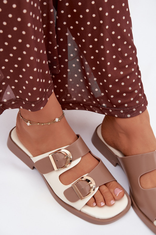 Damespantoffels Ze gouden kleurmi met gespenmi beige Danelle