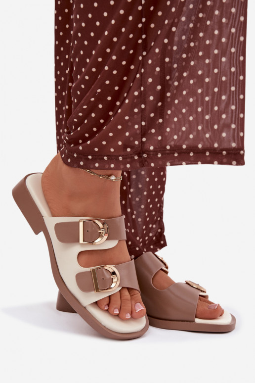 Damespantoffels Ze gouden kleurmi met gespenmi beige Danelle