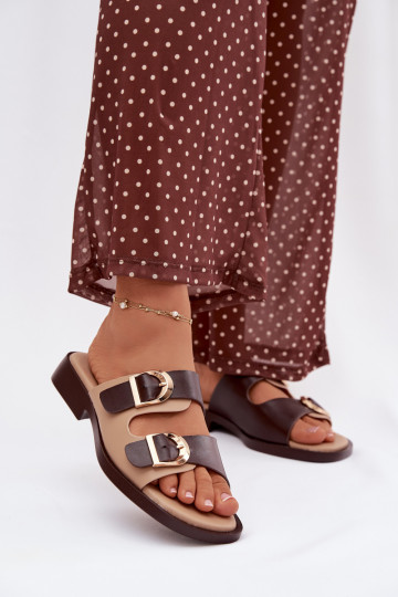 Pantoufles pour femmes Ze couleur doréemi avec bouclesmi beige-marron Danelle 2