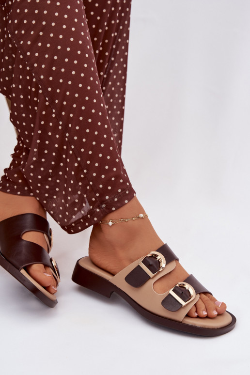 Pantoufles pour femmes Ze couleur doréemi avec bouclesmi beige-marron Danelle