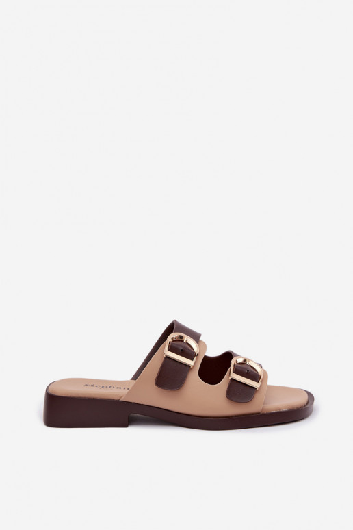 Pantoufles pour femmes Ze couleur doréemi avec bouclesmi beige-marron Danelle