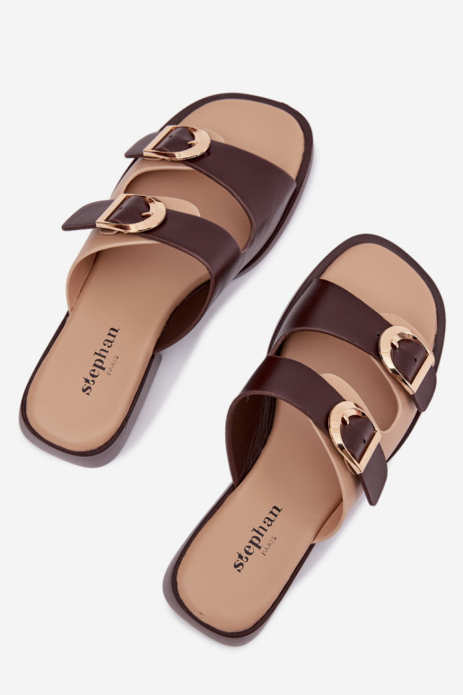 Damespantoffels Ze gouden kleurmi met gespenmi beige-bruine kleur Danelle