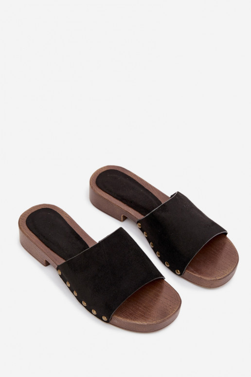 Pantoufles pour femmes avec des talons larges Ze couleur doréemi Goujons couleur noire Girella