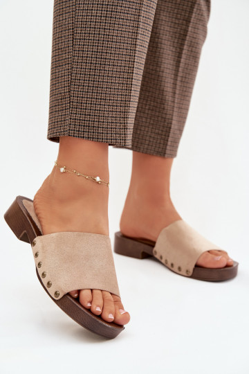 Pantoufles pour femmes avec des talons larges Ze couleur doréemi Goujons beige Girella 2