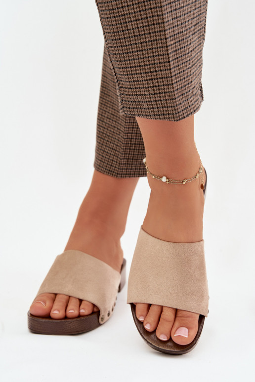 Damespantoffels met brede hakken Ze gouden kleurmi Studs beige Girella