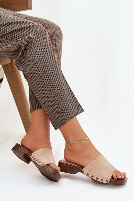 Damespantoffels met brede hakken Ze gouden kleurmi Studs beige Girella