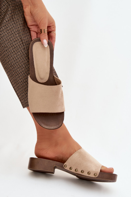 Damespantoffels met brede hakken Ze gouden kleurmi Studs beige Girella