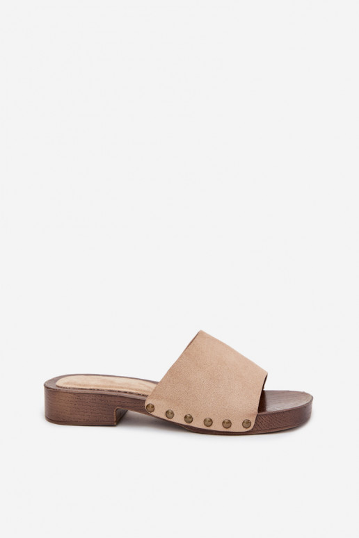 Damespantoffels met brede hakken Ze gouden kleurmi Studs beige Girella