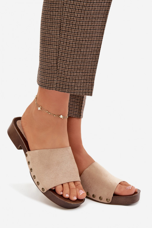 Pantoufles pour femmes avec des talons larges Ze couleur doréemi Goujons beige Girella