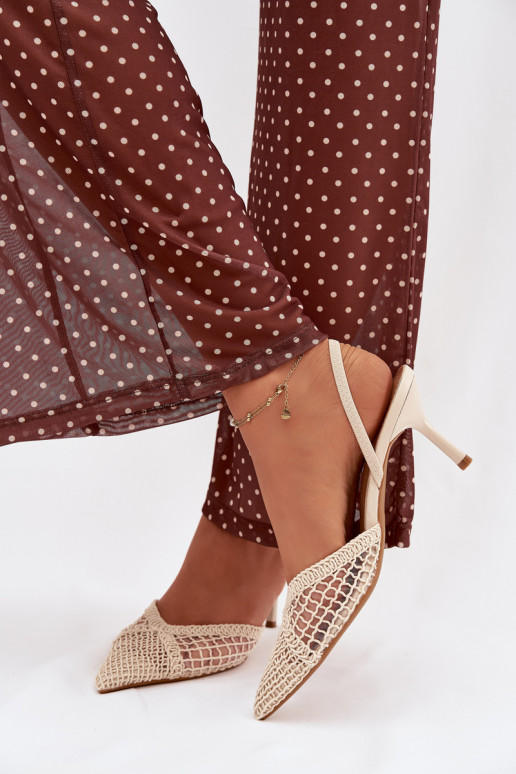 sandalen met opengeInerkte elementen met dunne hakken ivoor Hanelis