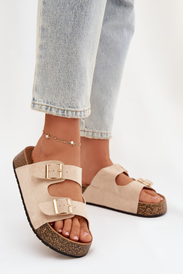Ivoor kleurige damesplatformslippers met gouden gespen „Tovessa" 2