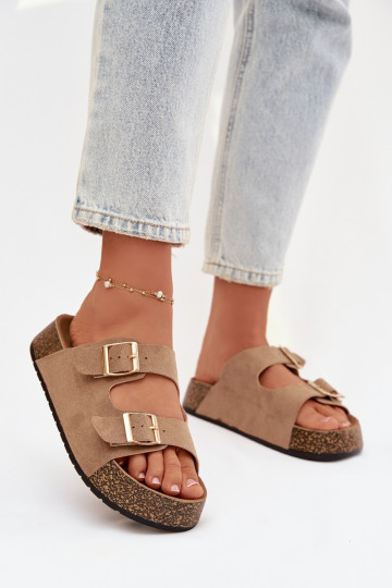 Pantoufles pour femmes avec une plateforme Ze couleur doréemi avec bouclesmi beige Tovessa 2