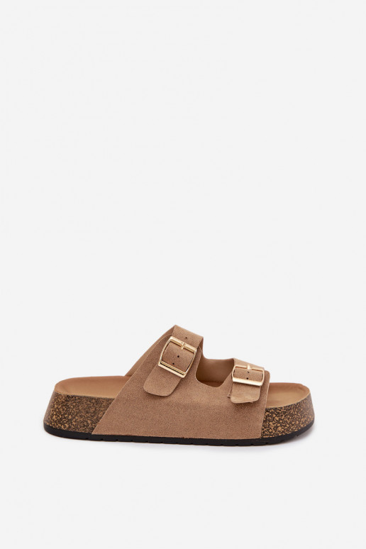 Pantoufles pour femmes avec une plateforme Ze couleur doréemi avec bouclesmi beige Tovessa