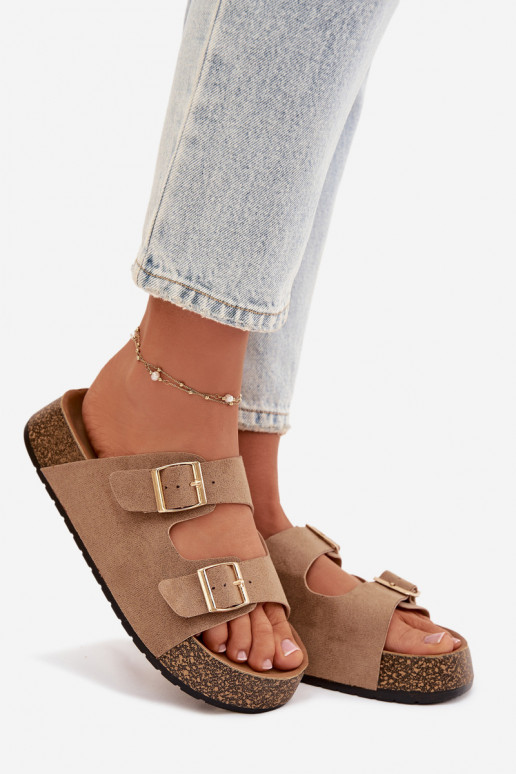 Pantoufles pour femmes avec une plateforme Ze couleur doréemi avec bouclesmi beige Tovessa