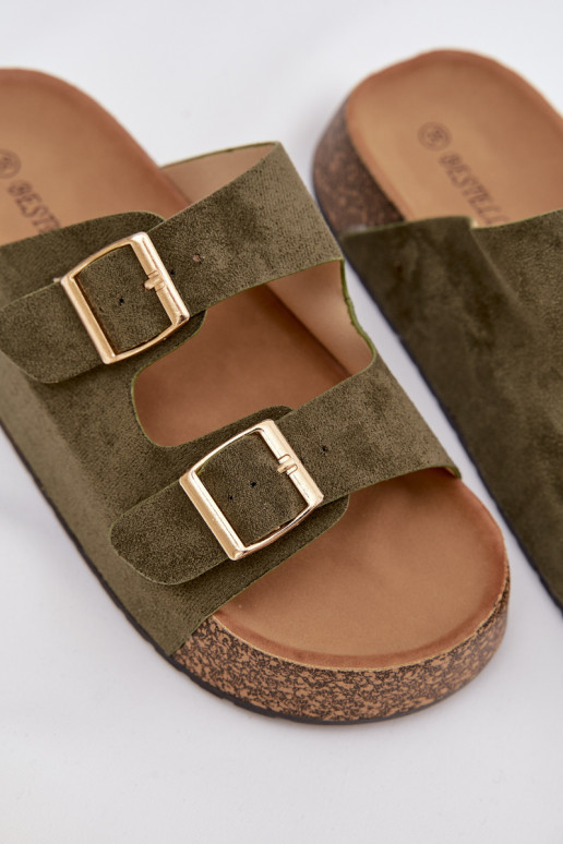 Pantoufles pour femmes avec une plateforme Ze couleur doréemi avec bouclesmi couleur verte Tovessa