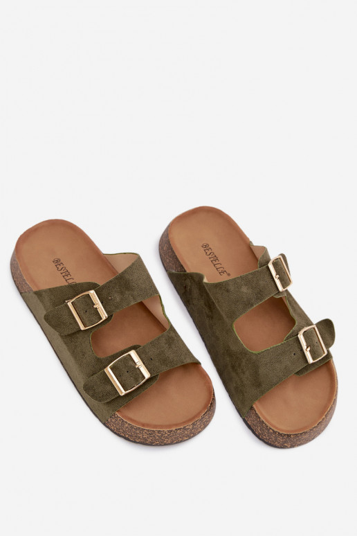 Pantoufles pour femmes avec une plateforme Ze couleur doréemi avec bouclesmi couleur verte Tovessa