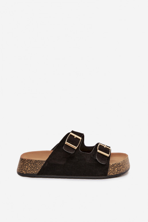 Pantoufles pour femmes avec une plateforme Ze couleur doréemi avec bouclesmi couleur noire Tovessa