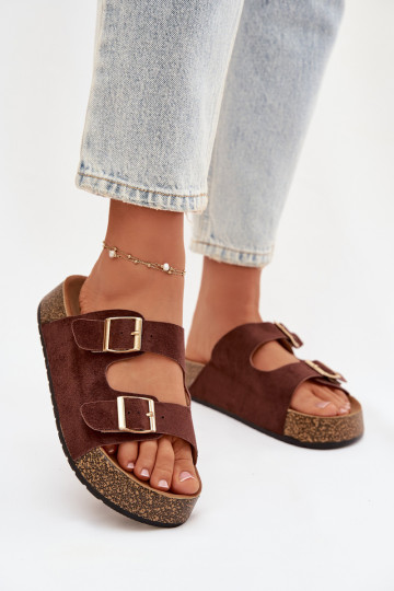 Bruine damesplatformslippers met gouden gespen „Tovessa" 2