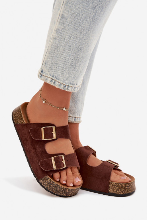 Pantoufles pour femmes avec une plateforme Ze couleur doréemi avec bouclesmi marron Tovessa