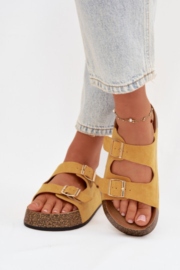 Gele damesplatformslippers met gouden gespen „Tovessa"