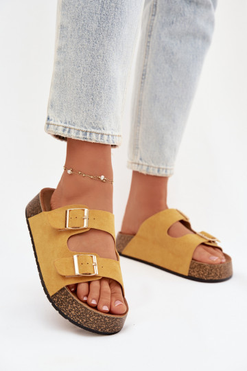 Gele damesplatformslippers met gouden gespen „Tovessa" 2