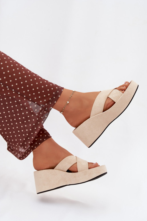 Damespantoffels Op de INigvan eco-suèdeu beige Calorine