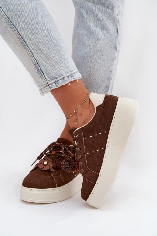 Sneakers model schoenen Dames met platform Met sierlijki Pomponami CzekoladoIne Corinna