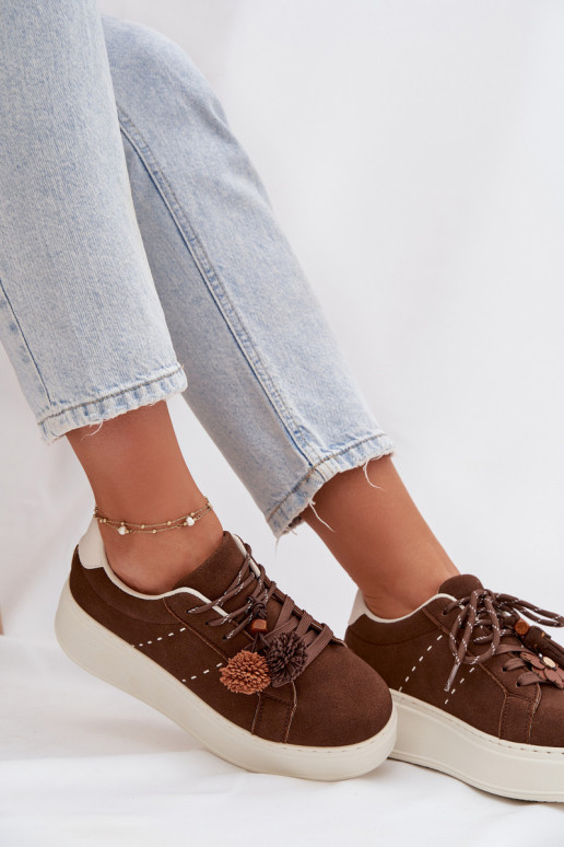 Sneakers model schoenen Dames met platform Met sierlijki Pomponami CzekoladoIne Corinna