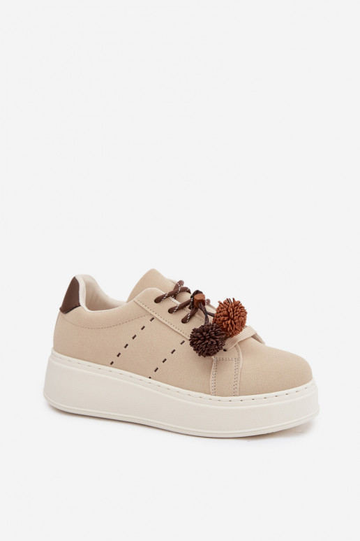 Sneakers model schoenen Dames met platform Met sierlijki Pomponami beige Corinna