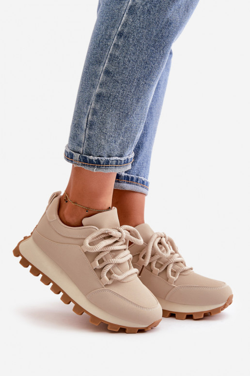 Turnschuhe Sneakers Stilvollllschuhe mit einer Plattform aus Öko-Leder Beige Riadella