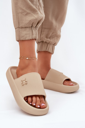 LichtgeInicht pantoffels Damespantoffels met platform Met Beer Vinceza 75210 beige 2