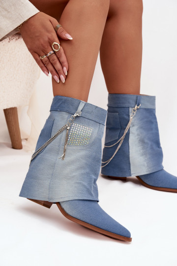 Damenstiefel mit Ketten Denim-Es mussterial Ilyana