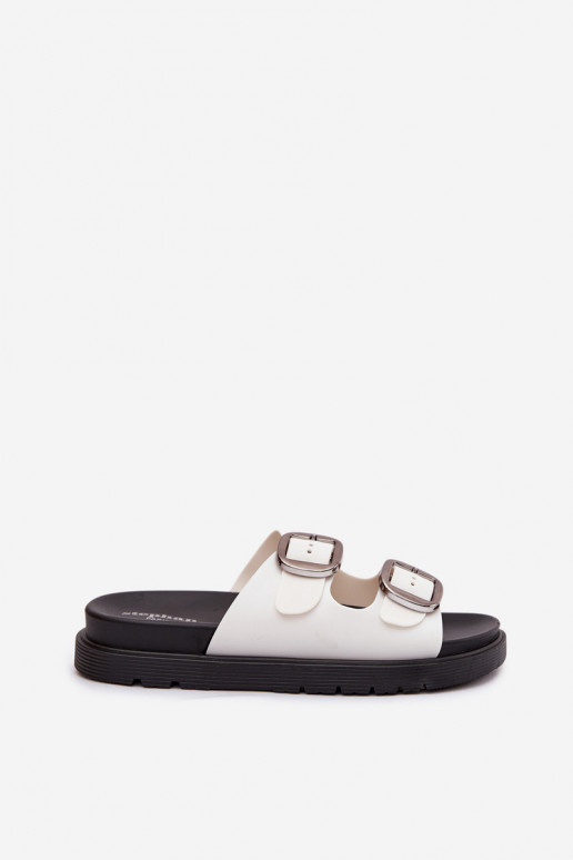 Witte dames slippers Elamas met gespen en plateau