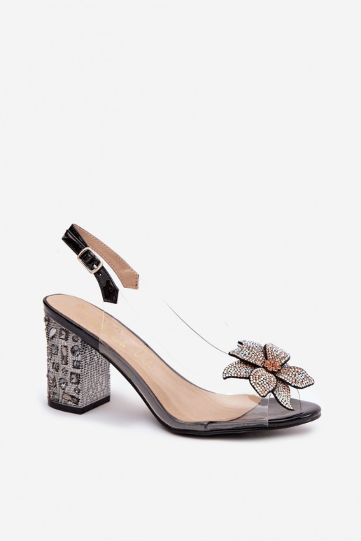 Schwarze transparente Sandalen D&A MR38-321 mit Absatz und Ornamenten