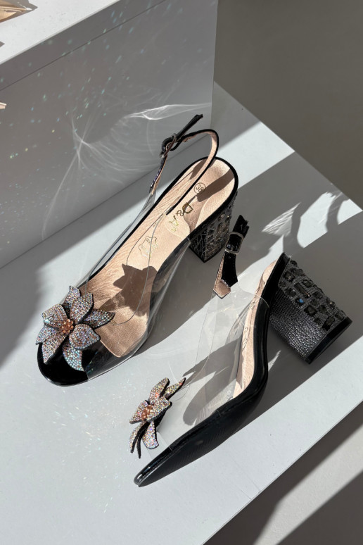 Zwarte transparante sandalen D&A MR38-321 met hakken en ornamenten