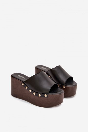 Chaussons pour femmes à plateforme avec clous de couleur noire Taireline 2