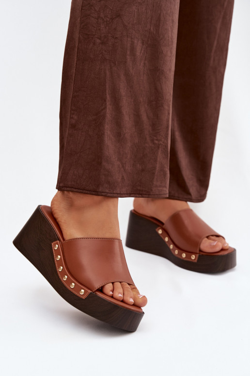 Sandales platformes dorées Arionne, marron