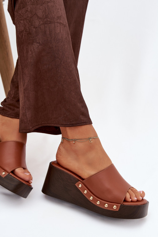 Dames platform slippers in goudkleur Arionne, bruin