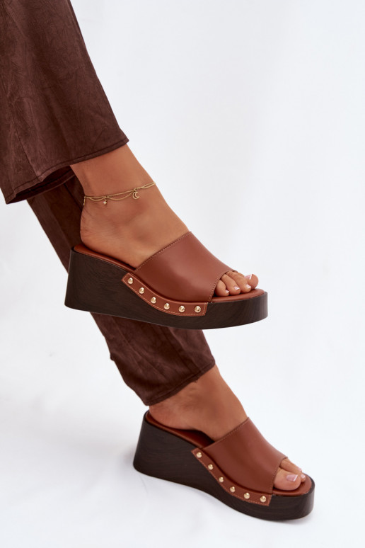 Dames platform slippers in goudkleur Arionne, bruin