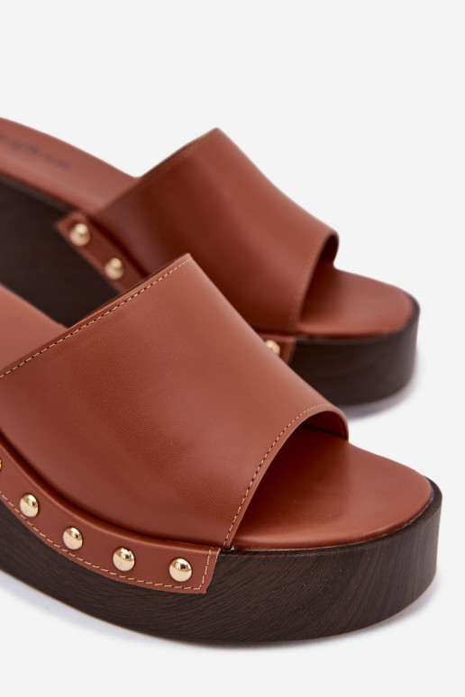 Dames platform slippers in goudkleur Arionne, bruin