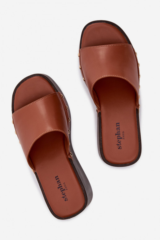 Dames platform slippers in goudkleur Arionne, bruin