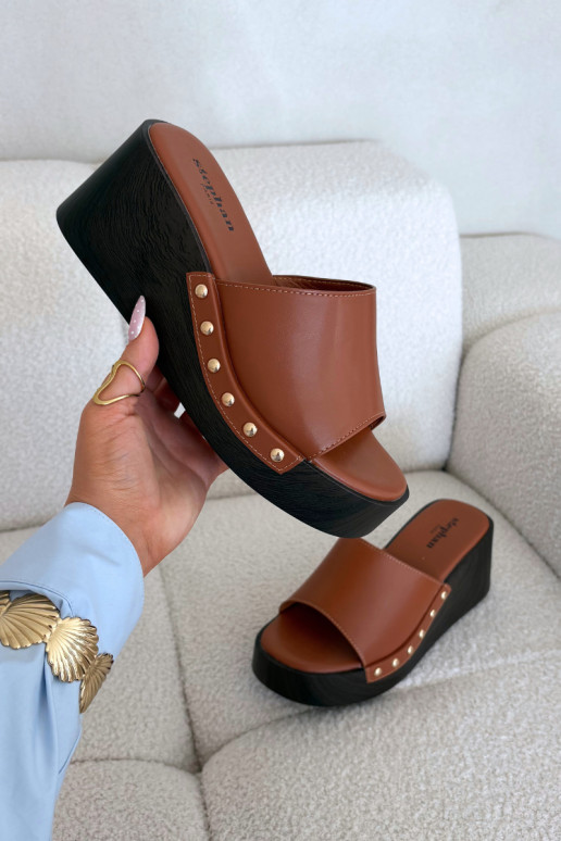 Dames platform slippers in goudkleur Arionne, bruin