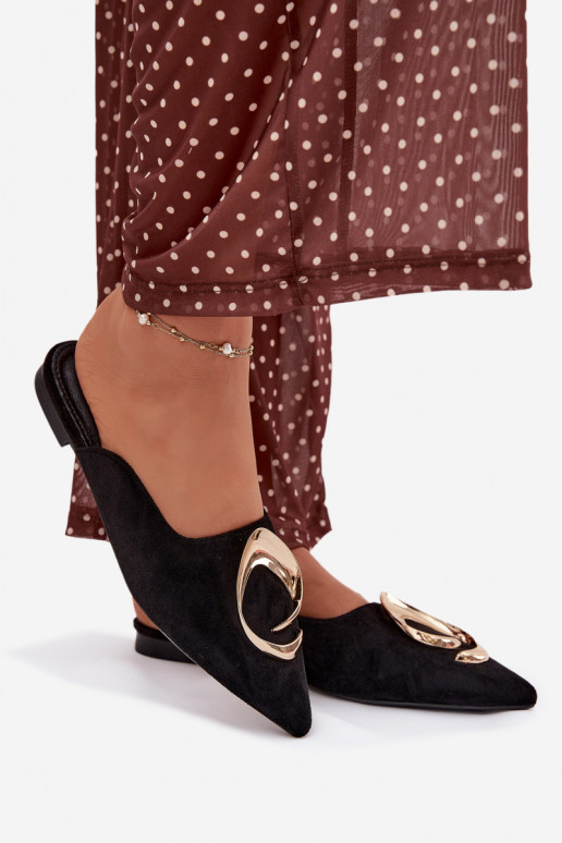 Mules noires avec ornements dorés Galvella