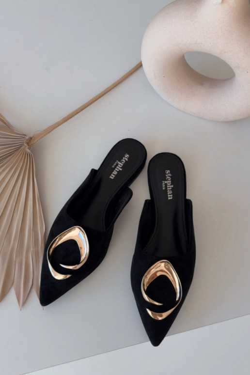 Dames zwarte "Mule" slippers met luxe gouden details Galvella