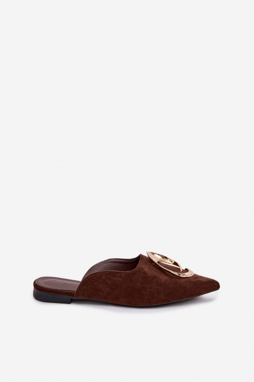Dames chocoladekleurige "Mule" slippers met luxe gouden details Galvella