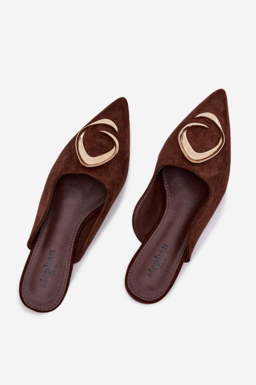 Dames chocoladekleurige "Mule" slippers met luxe gouden details Galvella