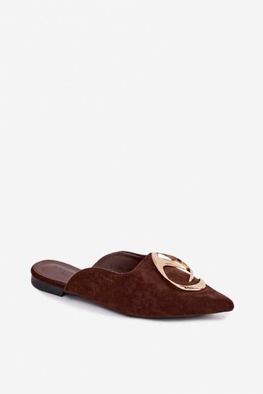 Dames chocoladekleurige "Mule" slippers met luxe gouden details Galvella