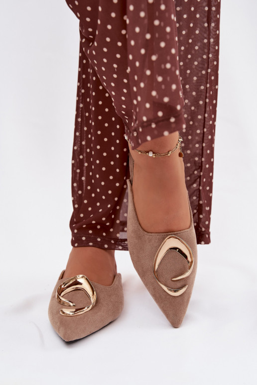 Dames zandkleurige "Mule" slippers met luxe gouden details Galvella